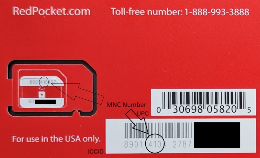 ICCID And MNC Numbers As Seen On A Legacy Red Pocket Mobile SIM Card